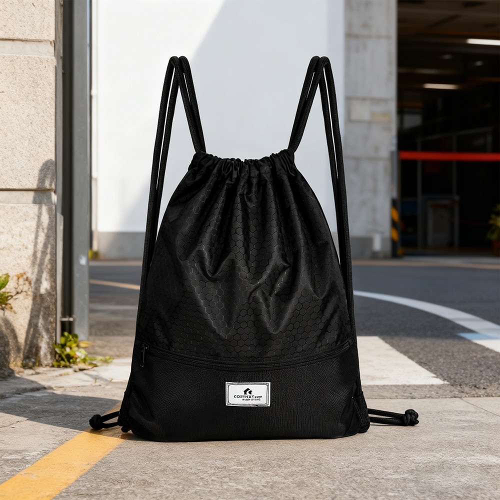 Drawstring Backpack String Bag Foldable Sports Sack With Zipper Pocket_voghion.com